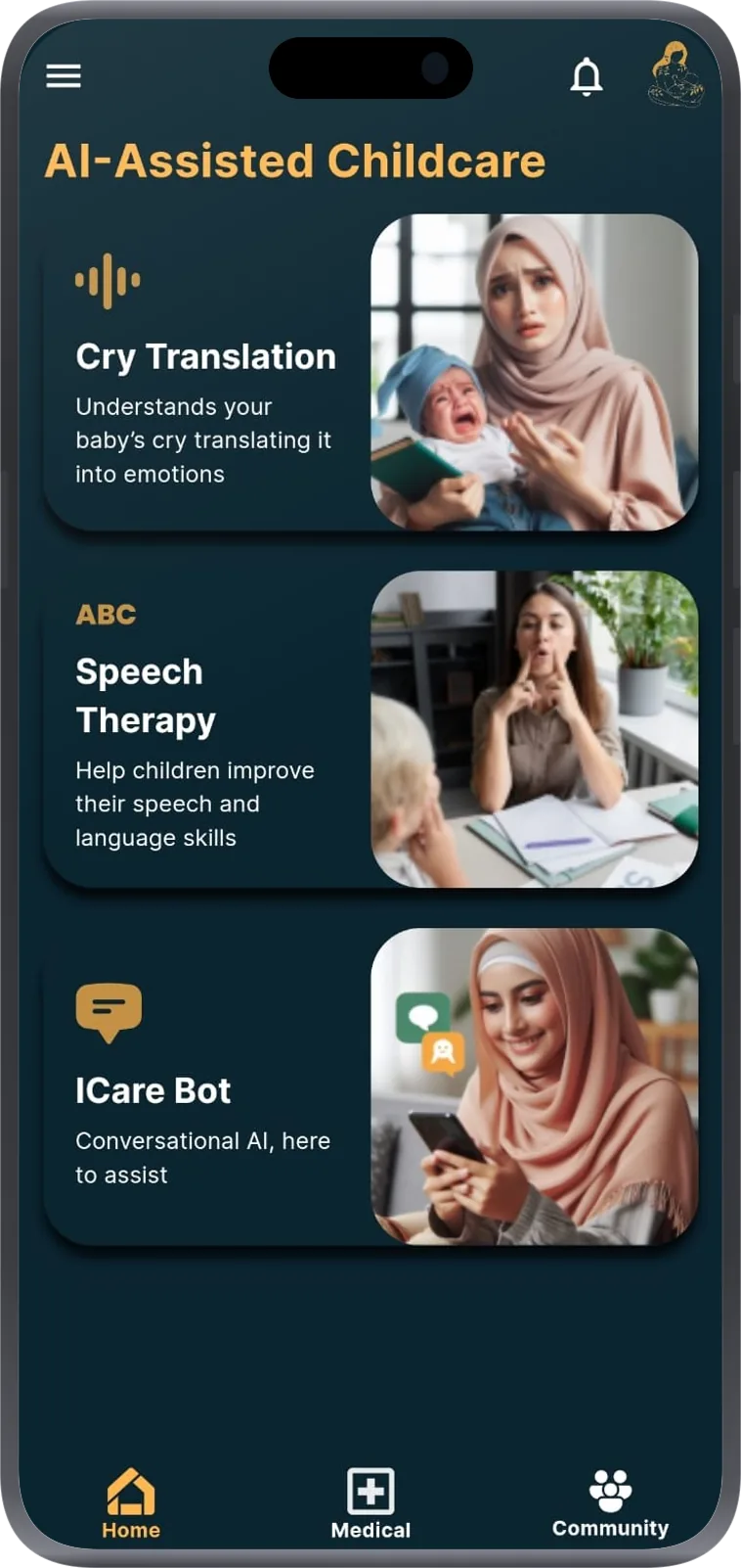 ICare, home screen