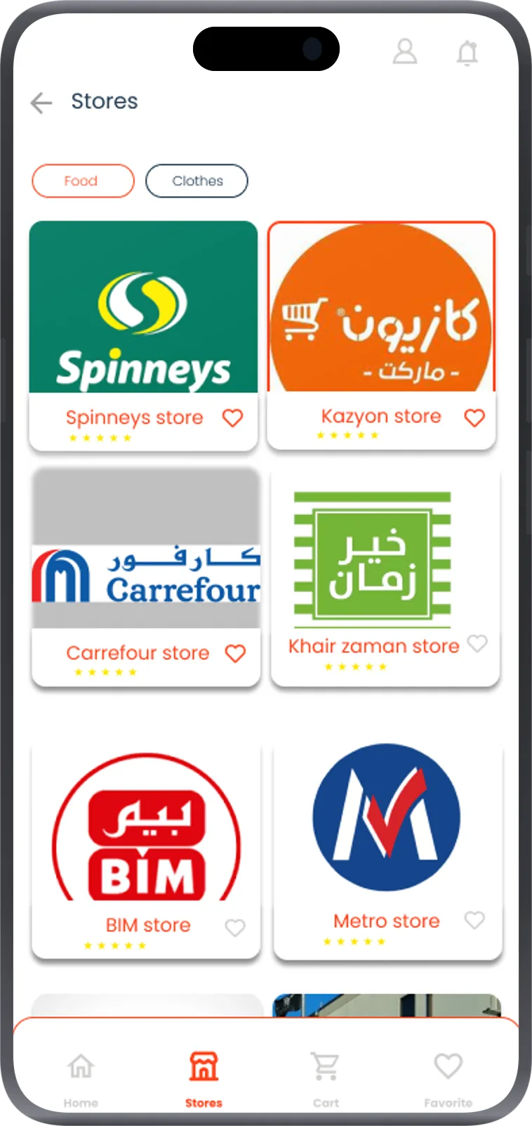 Storeify, food stores screen