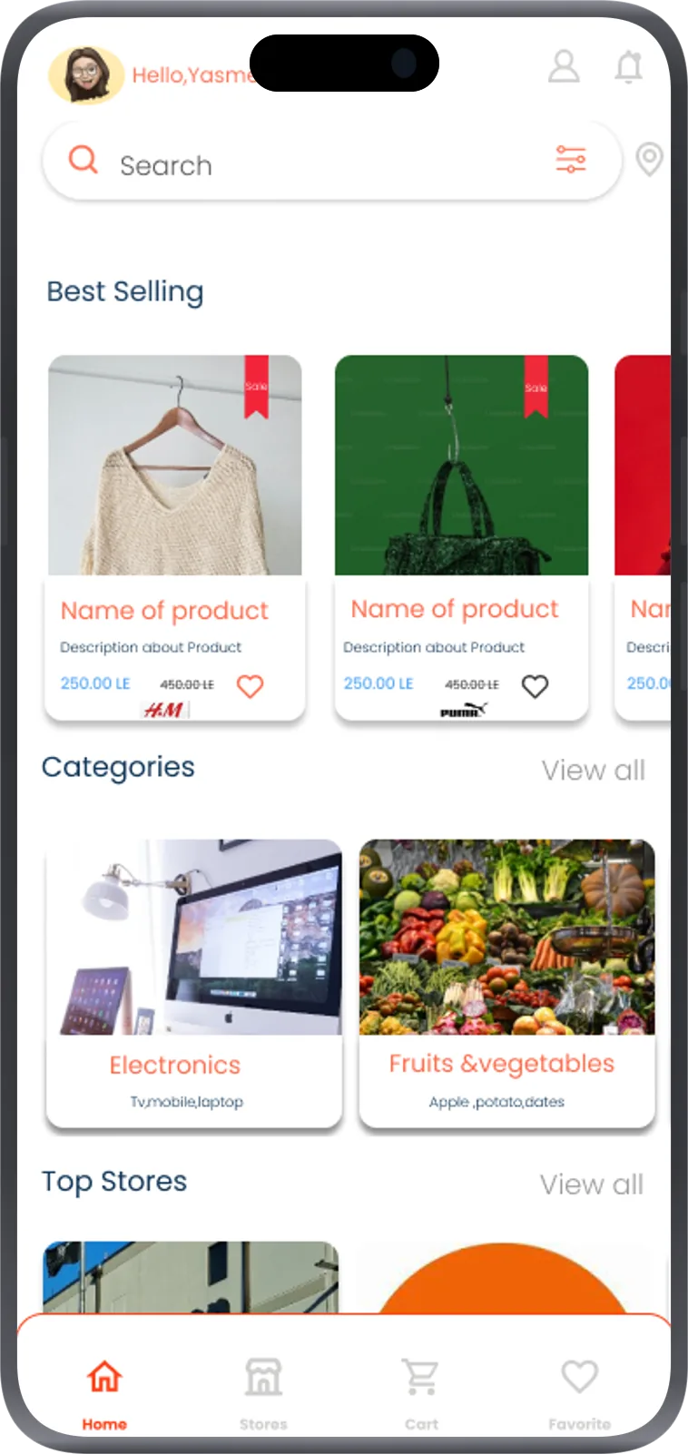 Storeify, home screen